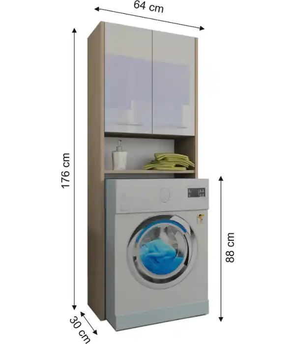Szafka łazienkowa nad pralke LUNA 64 cm  POŁYSK AKRYL Sonoma  170